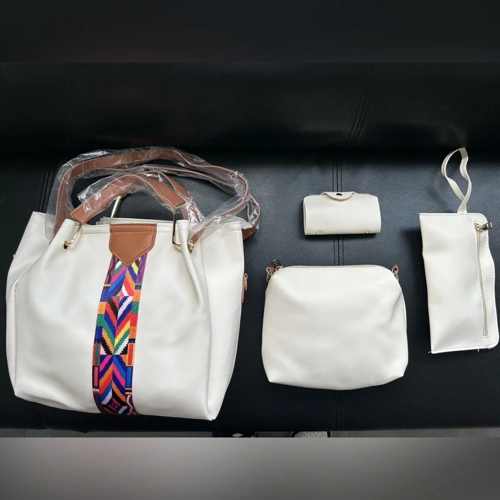 White 4 Pc Handbag Set - Picture 5 of 8